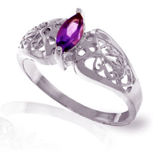 14K. SOLID GOLD FILIGREE RING WITH NATURAL AMETHYST (White Gold)